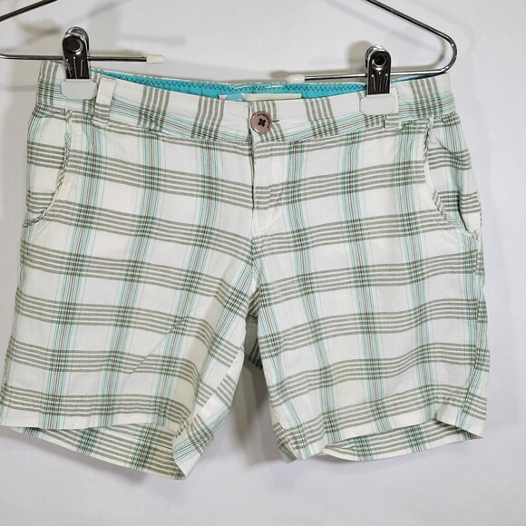 Roxy Y2K juniors cotton madras shorts white aqua size 3 - Picture 1 of 9